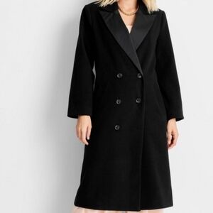 Women's Notched Lapel Double Breasted Coat Future Collective Black Size Meduim